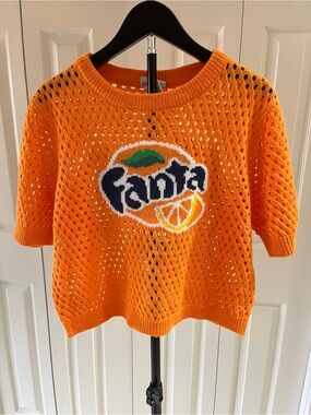 Coca Cola Fanta Orange Open-Knit Crop Short Sleeve Sweater